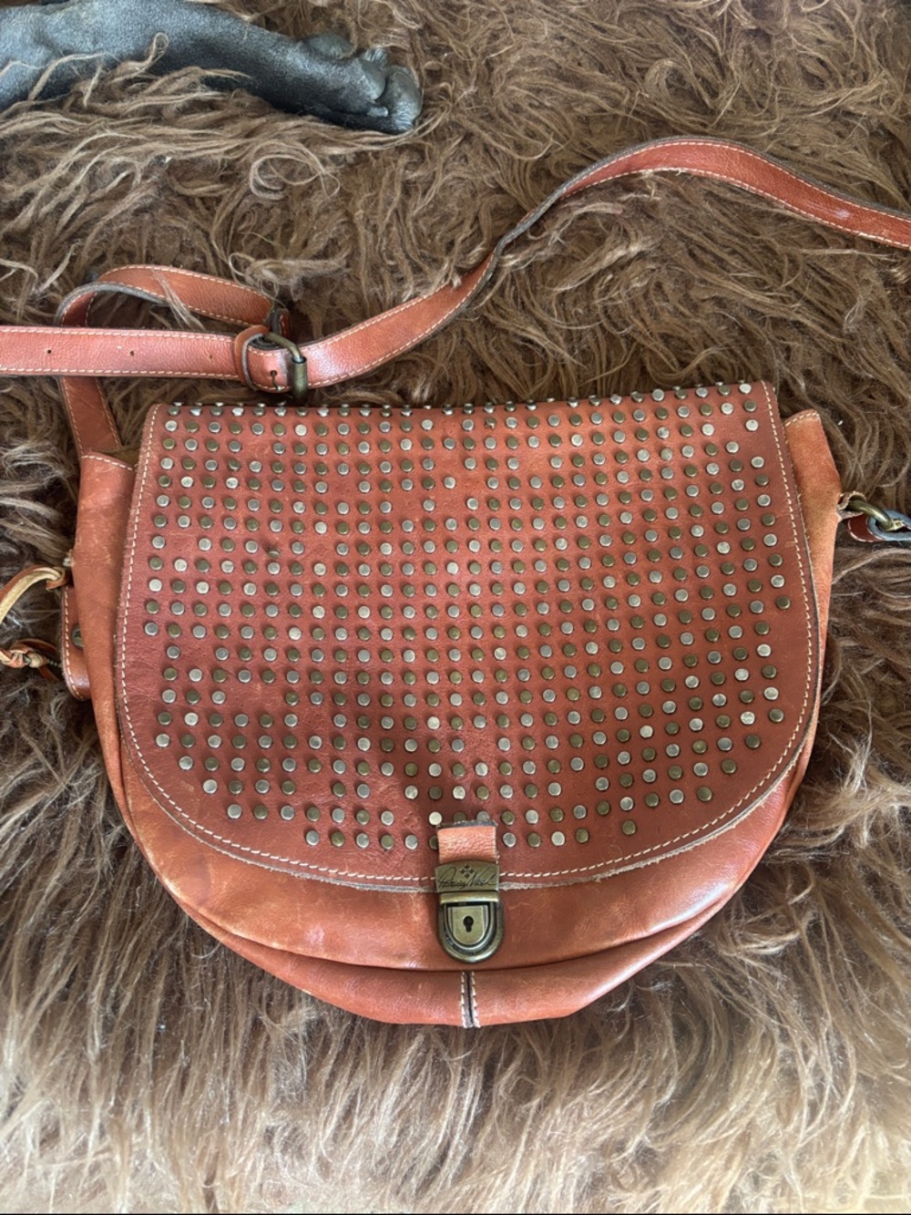 Patricia Nash Studded Saddle Crossbody Bag - Rust
